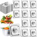 10 Pack 1/6 Size Steam Table Pan Covers Universal Handled Food Pan Lid Stainless Steel Pan Lid with Handle Restaurant Commercial Hotel Food Pan Cover 7 x 6.5 Inch for Fruits Vegetables