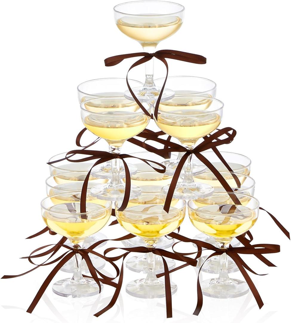 Maxdot 20 Set A Tini Bit Older Espresso Martini Birthday Party Supplies 5 oz Plastic Martini Glasses Acrylic Coupe Glasses Champagne Tower with Bows for Bachelorette Decoration(Brown)