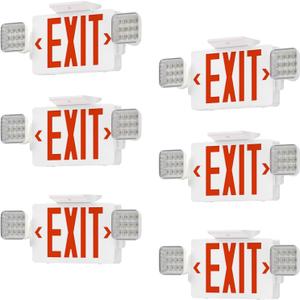 Exit Signs with Emergency Lights, Adjustable Double Head - Hardwired with Battery Backup for Business, AC 120-277V, UL924 & ETL Certified, Wall/Ceiling Mount 6-Pack
