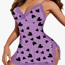 Girece Sexy Lingerie for Women Lace Nightgown Sleep Dress with Side Slit Lace Trim Chemise Soft Sleepwear & Comfy Loungewear, Small
