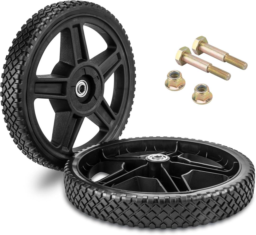 12-Inch Lawn Mower Wheels (2-pack) Fits Most Standard push Lawn Mowers, Inner and outer bearing structure - Includes Bolts, Nuts