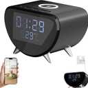 4K Camera Clock Time & Temperature Desktop Clock WiFi Connection Cam Support Wireless Charging Indoor Pet Monitoring(No Audio) (Black)