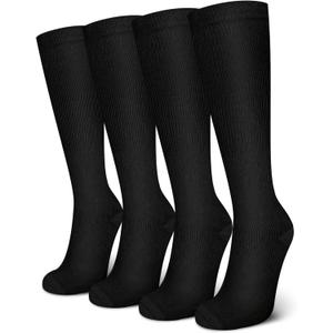 4 Pack Compression Socks for Women & Men 15-20 mmHg - Best Support for Nurses, Running, Hiking, Recovery (Black)