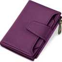Small Wallet Women RFID Blocking Soft Leather Bifold Compact Card Holder Wallet for Women with Zipper Coin Pocket 4 ID Window (Deep Purple)