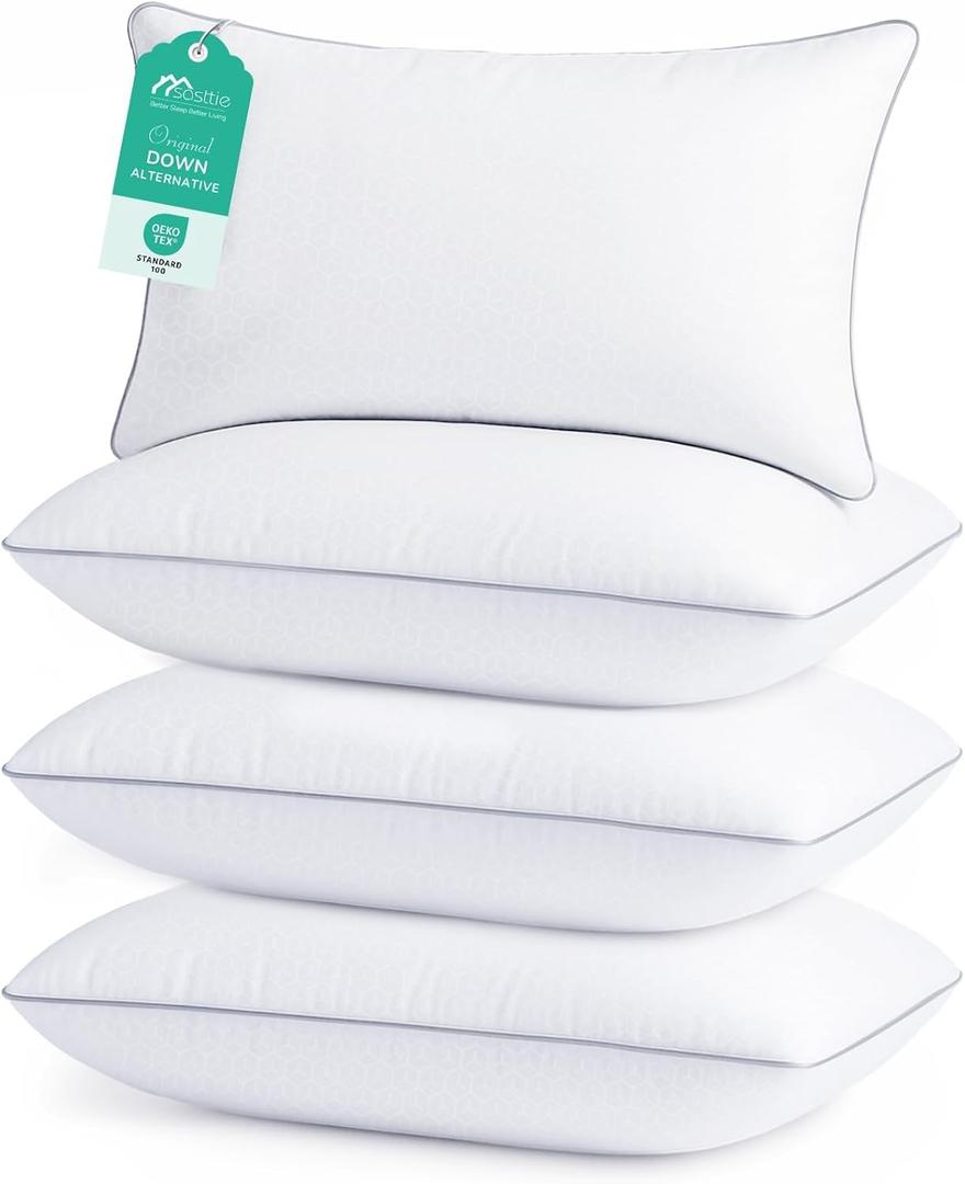 Sasttie Pillows Queen Size Set of 4, Bed Pillows for Side, Back, and Stomach Sleepers - Oeko-Tex Certified Supportive Down Alternative Plump Filling - Hotel Quality and Machine Washable, 4 Pack