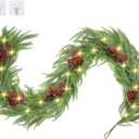 RICHMYC Christmas Garlands Norfolk Pine Garland 6FT Artificial Faux Greenery Cedar Garlands with Pinecones Berries Real Touch for Holiday Mantle Thanksgiving Fireplace Table Indoor Outdoor Porch Decor