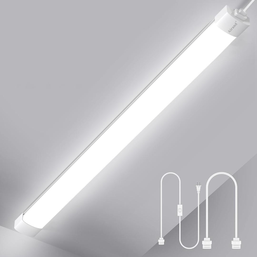 Airand Led Garage Light 5FT Shop Lighting Fixture with Plug in Cord,Waterproof LED Lights 5000K Under Cabinet Lighting Tube Lights 45W for Kitchen Bathroom Workbench, 5FT/1PCS