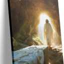 Christian Jesus Wall Art Jesus Leaves the Tomb Canvas Painting Resurrected Savior Leaves the Tomb Posters Prints He Is Risen Pictures for Church Home Bedroom living room Home Wall Decor Framed