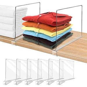 OMGelic Acrylic Shelf Dividers for Closet Organization 6PCS Closet Shelf Divider Closet Dividers for Shelves Shelf Organizer for Closet Shelf Organizer for Wood Closet Separator Clear