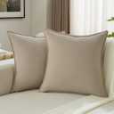 FUTEI Pack of 2 Solid Chenille Throw Pillow Covers 18x18 Inch Soft Edge Decorative Cushion Cases Farmhouse Accent for Couch Bed Living Room, Oatmeal