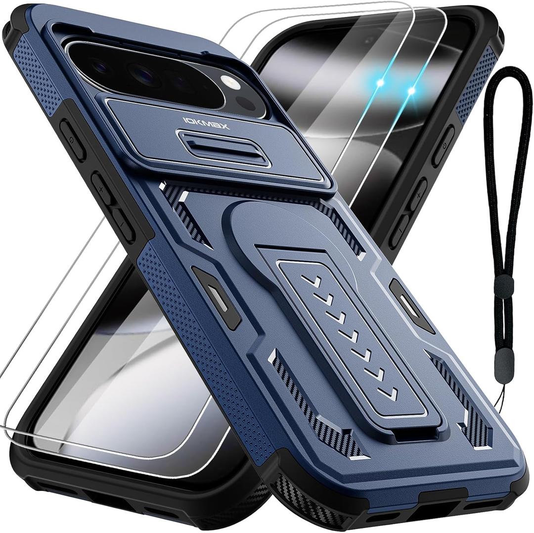 for Google Pixel 10 Pro XL Case with 2 Pack Screen Protector, Upgrade Slide Camera Cover, Kickstand, Lanyard Strap, Military Grade Shockproof Protective Heavy Duty Non-Slip Phone Case, Blue, for Google Pixel 10 Pro XL (6.8 inch)