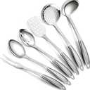 Berglander Stainless Steel Kitchen Utensils Set 6 Pcs, Cooking Utensil Sets, Kitchen Gadgets Essentials Include Metal Spatula Set, Skimmer, Ladle, Serving Spoon, Slotted Spoon, Carving Fork