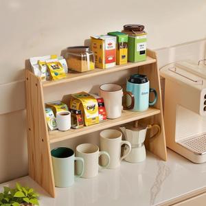 3 Tier Coffee Station Organizer, Wooden Mug Holder Countertop, Kitchen Counter Shelf for Tea Coffee Bar Accessories, Matcha Stand, Cup Display, Condiment Storage Rack