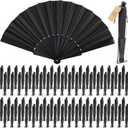 Wenqik 120 Pcs Wedding Folding Hand Fans Bulk Silk Fabric Chinese Handheld Foldable Clack Fans with Plastic Ribs for Party, Wedding Gifts, Line Dancing, Home Decorative (Black)