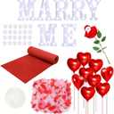Marry Me Light Up Letters Proposal Decorations Marry Me Sign 24 LED Candles 2000 Rose Petals 10 Foil Balloon 10ft Carpet Runner Rose Ring Box for Valentine's Day Wedding Proposal Engagement (White)