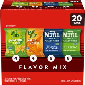Kettle Brand and Late July Snacks Mix Variety Pack, 20 Count Snack Bags (EXP 03/14/26)