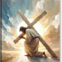 Jesus Cross Canvas Wall Art Print, Christian Poster Wall Decor Painting, Jesus Picture for Wall Church Living Room Bathroom Bedroom 12 * 16 in Framed