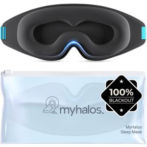 MyHalos Sleep Mask - Eye Masks for Sleep - 100% Blackout Sleeping Mask for Women, Men & Side Sleepers - 3D Sleeping Eye Mask for Zero Pressure - Award Winning Design, Eyelash Friendly & Breathable