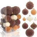 35PCS Velvet Christmas Ball Ornaments, Multi-Color Shatterproof Rustic Farmhouse Christmas Decoration Set, Large Vintage Hanging Ornaments for Xmas Tree, Wedding, Holiday, Party (Dark Brown)