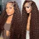 26 Inch Dark Brown Deep Wave Lace Front Wigs 180% Density 13x4 HD Pre Plucked Deep Curly Glueless Wig for Women
