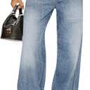 Cicy Bell Womens Wide Leg Jeans Drawstring High Waisted Baggy Straight Leg Jeans Trendy Boyfriends Denim Pants with Pockets (M)