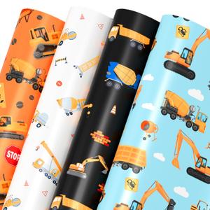3 x Mpanwen Construction Wrapping Paper for Boys Kids, 12 Sheets Truck Gift Wrap Tractor Wrapping Paper for Christmas Birthday Holiday - 20 x 29.5 Inches Per Sheet