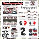 Mpanwen Two Fast Birthday Decorations for Boys, 153 Pcs Race Car Birthday Party Supplies - Backdrop, Toppers, Cupcakes Wrappers, Tablecloth, Flags, Centerpiece, Highchair Nanner, Crown and Poster