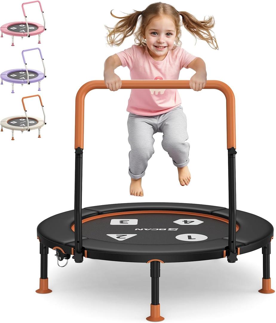 BCAN 36'' Toddler Trampoline, ASTM Certified-Foldable Mini Trampolines for Kids Ages 1-6, Adjustable Handle, Safety Pad & Foldable Legs, Baby Trampoline Indoor/Garden, Gift for Boy and Girl (Black-Classic)