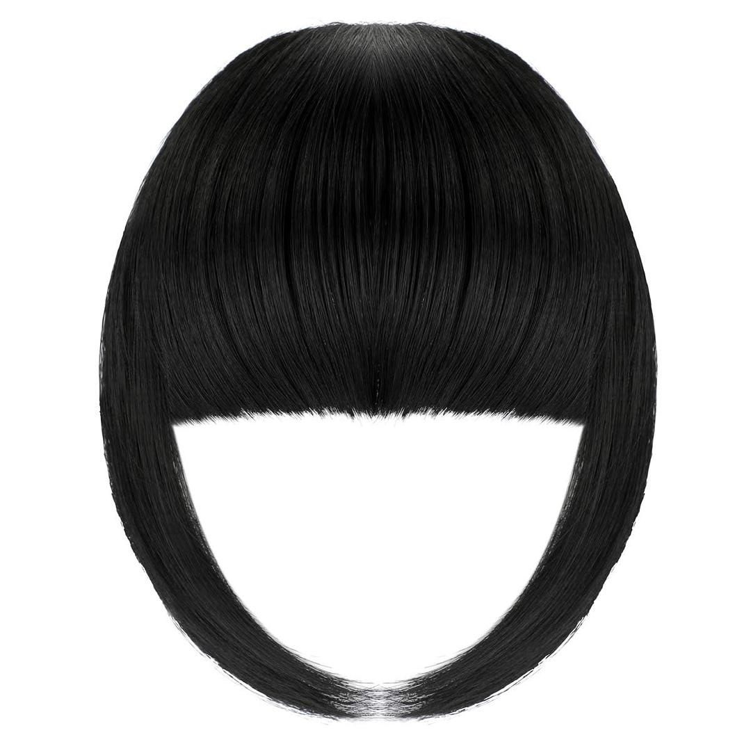 Clip in Bangs, Synthetic French Bangs Hair Clip, Fake Bangs Fringe with Temples Hairpieces for Women Natural Curved Hair Extensions for Daily Wear Dark Black