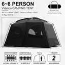 Vidalido Tents6-8 Person Camping Tent with Extended Vestibule2 Room Weather Resistant Family TentsEasy Install Waterproof Outdoor Tent for Backpacking and Camping Hiking, Black