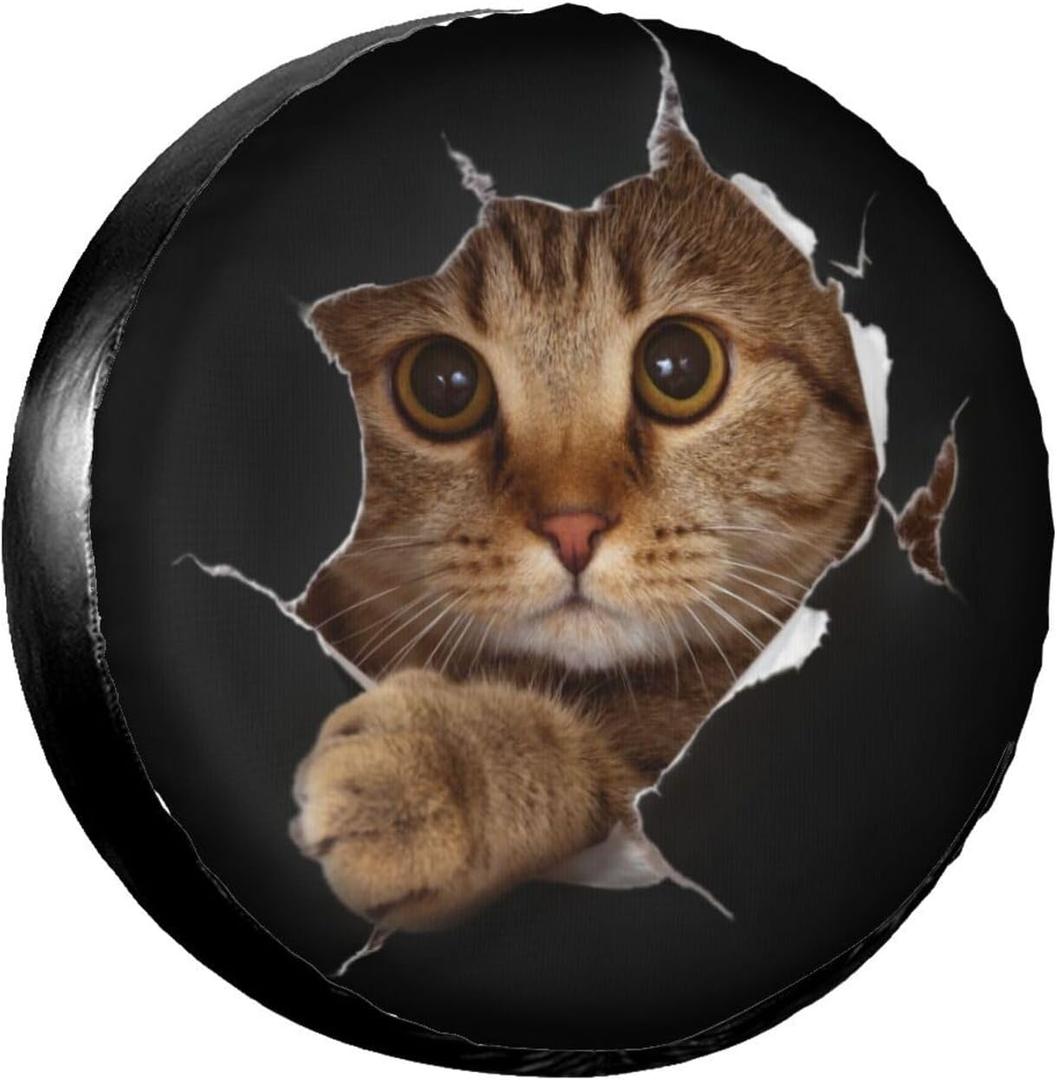 Spare Tire Covers for Trailers,Funny Cute Cat in Hole Wheel Protectors Waterproof Sun Protection Universal Fit for Trailers Rv SUV Truck Camper Travel Trailer Accessories,16 inch (16" fits for tire Diameter 76-79cm/30-31.5in)