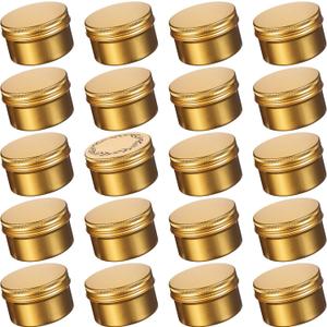24 Pack 4oz/120ml Screw Top Aluminum Tin Jars with Screw Lids and Blank Labels - Refillable 120ml Metal Containers for Lip Balms, Candles, Salves, Spices, Crafts(Gold)