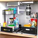 Mlinavn 2 Pack Under Sink Organizer, Pull Out Cabinet Organizer 2 Tier Slide Out Sink Shelf Cabinet Organizer and Storage, Adjustable Under Counter Organizers for Under Kitchen Bathroom Organization