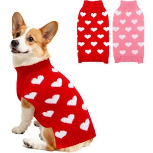 2 Pack Valentines Dog Sweater, Knit Pet Small Dog Sweater Holiday Valentines Day Outfit Clothes for Small Medium Large Dogs Pets (Red & Pink, X-Large)