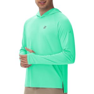 Runhit UPF 50+ Fishing Shirts for Men, Long Sleeve Sun Protection Lightweight Hoodie, UV Hiking Running Rash Guard (Medium, Green)