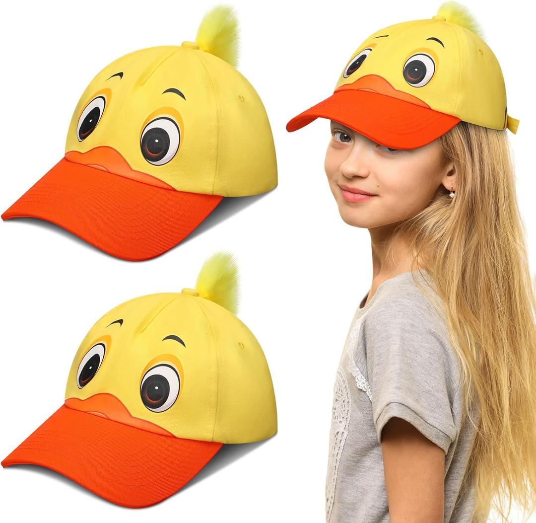 Riyiper 2 Pack Duck Hat Baseball Cap Funny Duck Hats Yellow Cute Print Hat with Adjustable Snap Back for Girls Boys Birthday Party