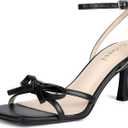 Goderci Kitten Heels with Bow Strappy Heels for Women Square Open Toe Mid Heeled Sandals(6.5, Black)