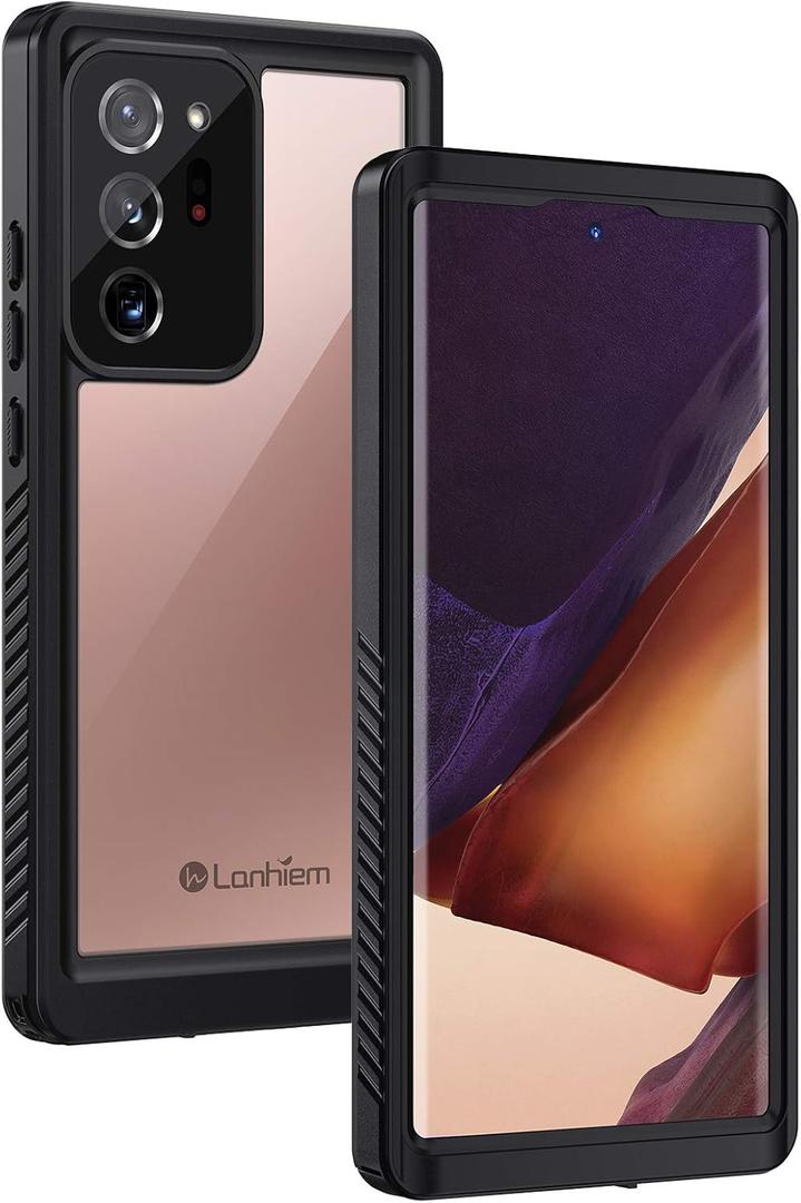 Lanhiem Galaxy Note 20 Ultra Case, IP68 Waterproof Dustproof Shockproof Case with Built-in Screen Protector, Full Body Sealed Underwater Protective Cover for Samsung Note 20 Ultra 6.9 inch, Black
