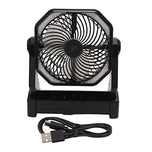 SUNFECILI Camping Fan Portable Fan Camping Fan with LED Lantern 4 Levels 270 Degree Pivot Large Air Volume USB Rechargeable Outdoor Tent Fan with Light Hook for Camping Picnic Travel(Black) Charger Not Included
