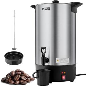 VEVOR Commercial Coffee Urn, 100 Cup 15 L Hot Beverage Dispenser with Dripless Faucet, Quick-Brewing Stainless Steel Large Commercial Coffee Maker, for Catering, Business, Party, Church & Restaurant (EXP 08/10/32)