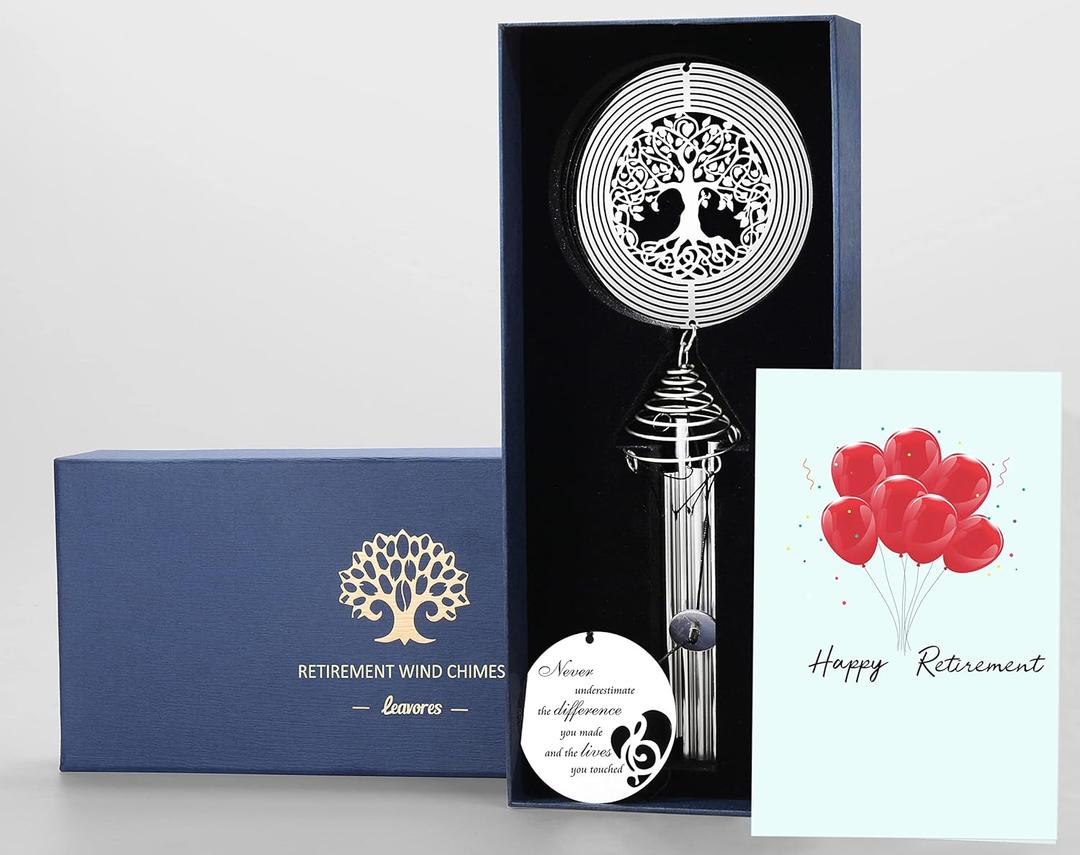 Retirement Wind Chime with Tree of Life Wind Spinner - Retirement Gifts for Women/Men 2025 - Happy Retirement Gifts for Teacher, Nurse, Coworker, Retired Boss