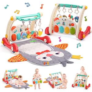 CUTE STONE Baby Gym Play Mat & Learning Walker, Activity Mat with Play Piano, Musical Activity Center with Lights, Baby Push Walkers & Tummy Time Mat for Infant Newborn Toddlers