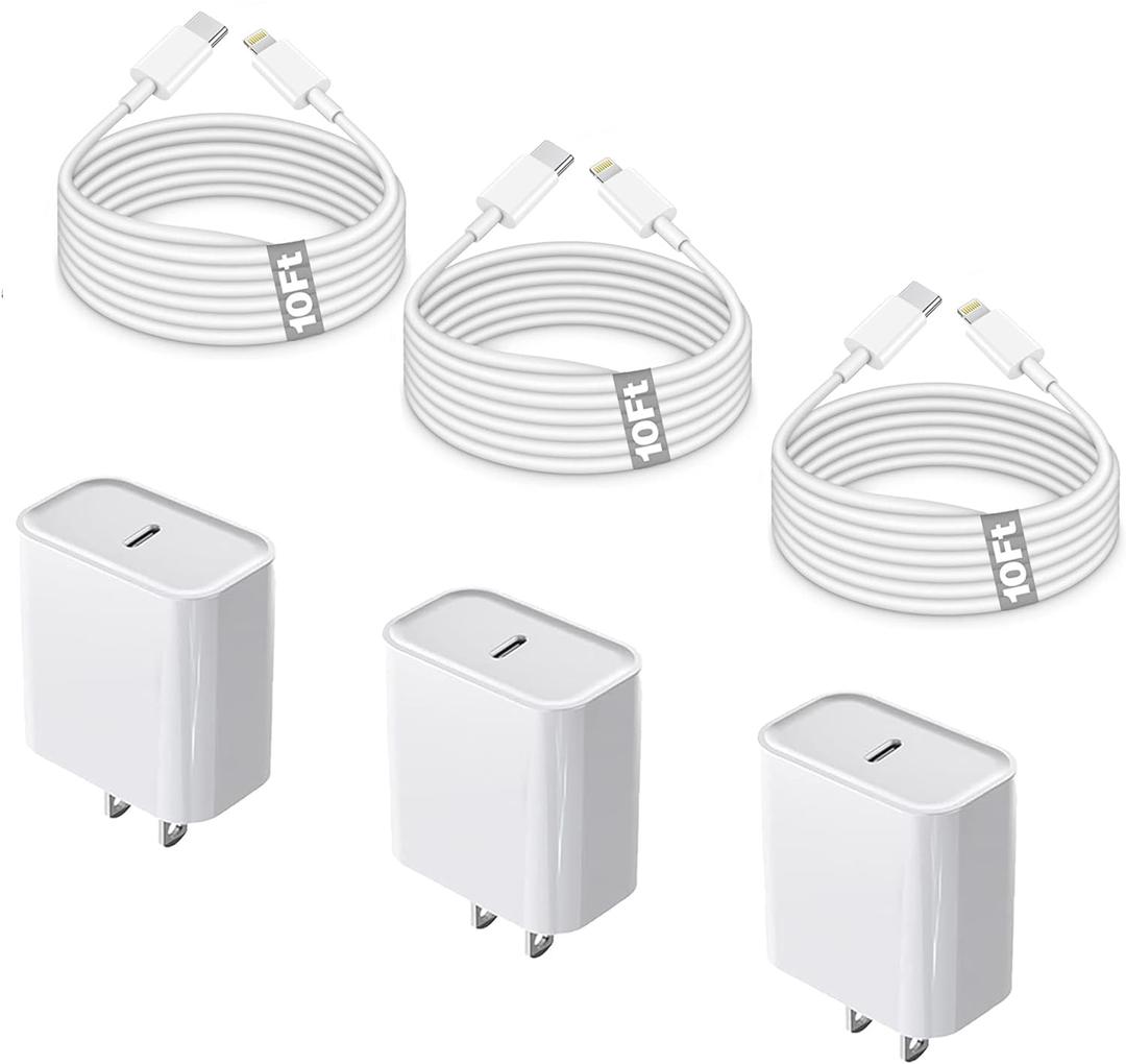 [Apple MFi Certified]Fast iPhone 14 Charger 3Pack,10FT USB C to Lightning Charging Cord with Fast USB Type C Charger Adapter for iPhone 14/14 Pro Max/13 Pro/13/12 Mini/12 Pro Max/11Pro Max/Xs and iPad