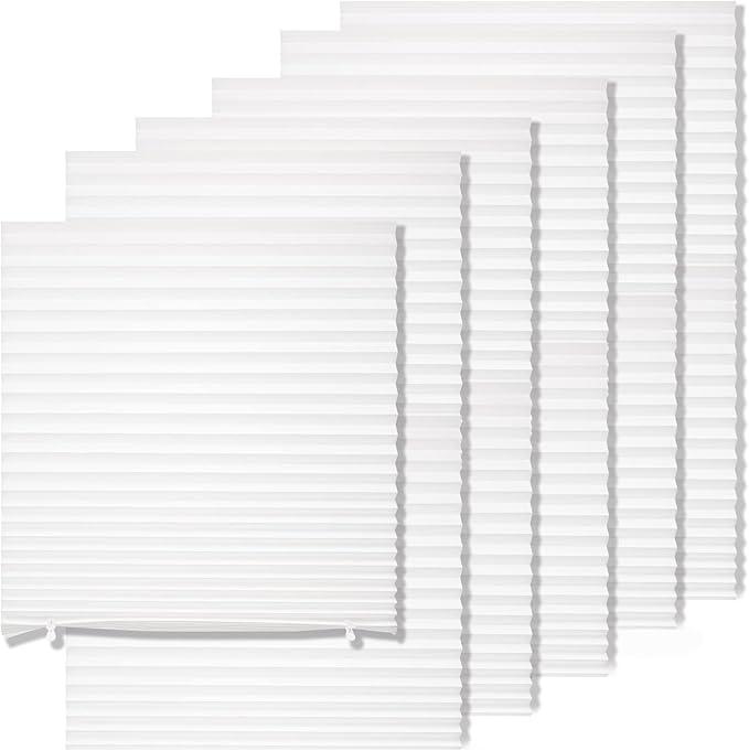 6 Pack Temporary Light Filtering Paper Shades for Windows,Paper Pleated Blinds with Adhesive,No Tools No Drilling Free Cut Size Temporary Room Darkening Shades (White) 90x180cm