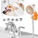Dog Shower Attachment to Bathroom, Bathtub, Kitchen& Laundry Faucet Washing, High Pressure Pet Wash Cleaning Sprayer with Finger Clasp Bath Brush, 4ft Hose, Shower Holder, Sink or Indoor