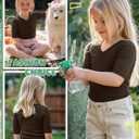 Toddler Girls Short Sleeve Shirt Cotton Ribbed Slim Fit V Neck Elbow Length Casual Soft Basic Top Kids Summer Tee (Brown)