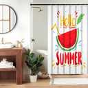 Summer Shower Curtain for Bathroom Hello Summer Watermelon Shower Curtain Set with Hooks Red Fruit Polyester Waterproof Fabric Shower Curtains 48x72 inches