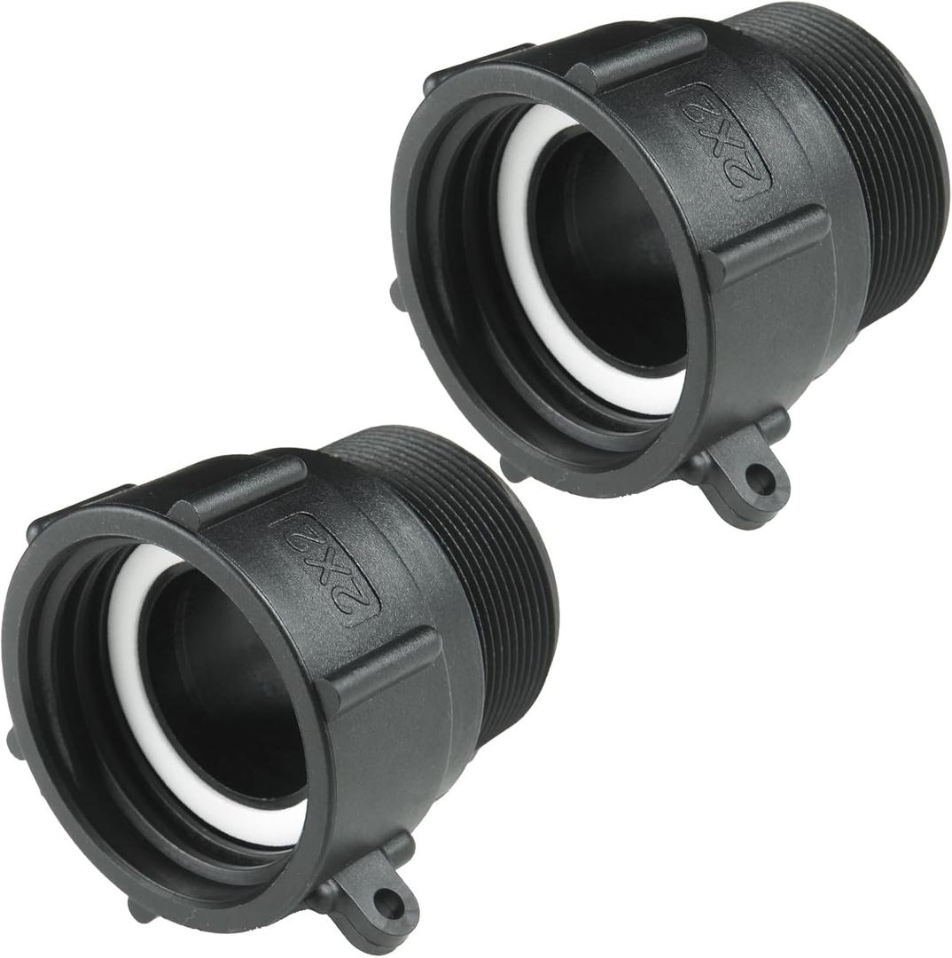 IBC Tote Fittings Adapter 2" Female Buttress Coarse Thread x 2" Male NPT Pipe Thread 275 Gallon Water Tank Connector with Gasket Heavy Duty Food Grade. (Pack of 2)