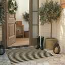 KIMODE Striped Outdoor Rug 27.5x43 Inches, Machine Washable Outdoor Front Porch Rug, Black and Khaki Front Door Mats, Hand Woven Welcome Layered Doormat Entryway Rug for Entrance, Doorway