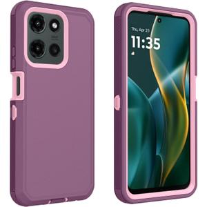For Motorola Moto G 5G 2025 Case, Defender Case Heavy Duty Shockproof Dustproof 3 in 1 Rugged Protective Phone Cover for Moto G 2025 (Pink/Purple)